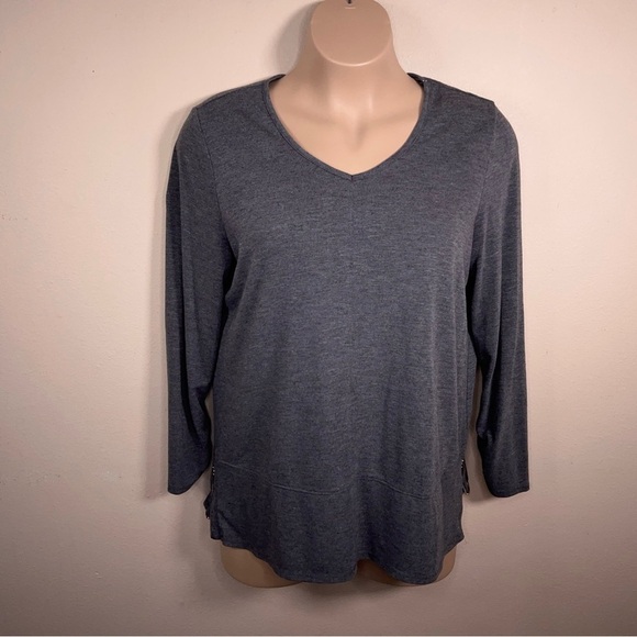 XXL Apt 9 Grey Gray Pullover Top Sweatshirt Zip Accent 3/4 Sleeve Casual Stretch - Picture 12 of 13